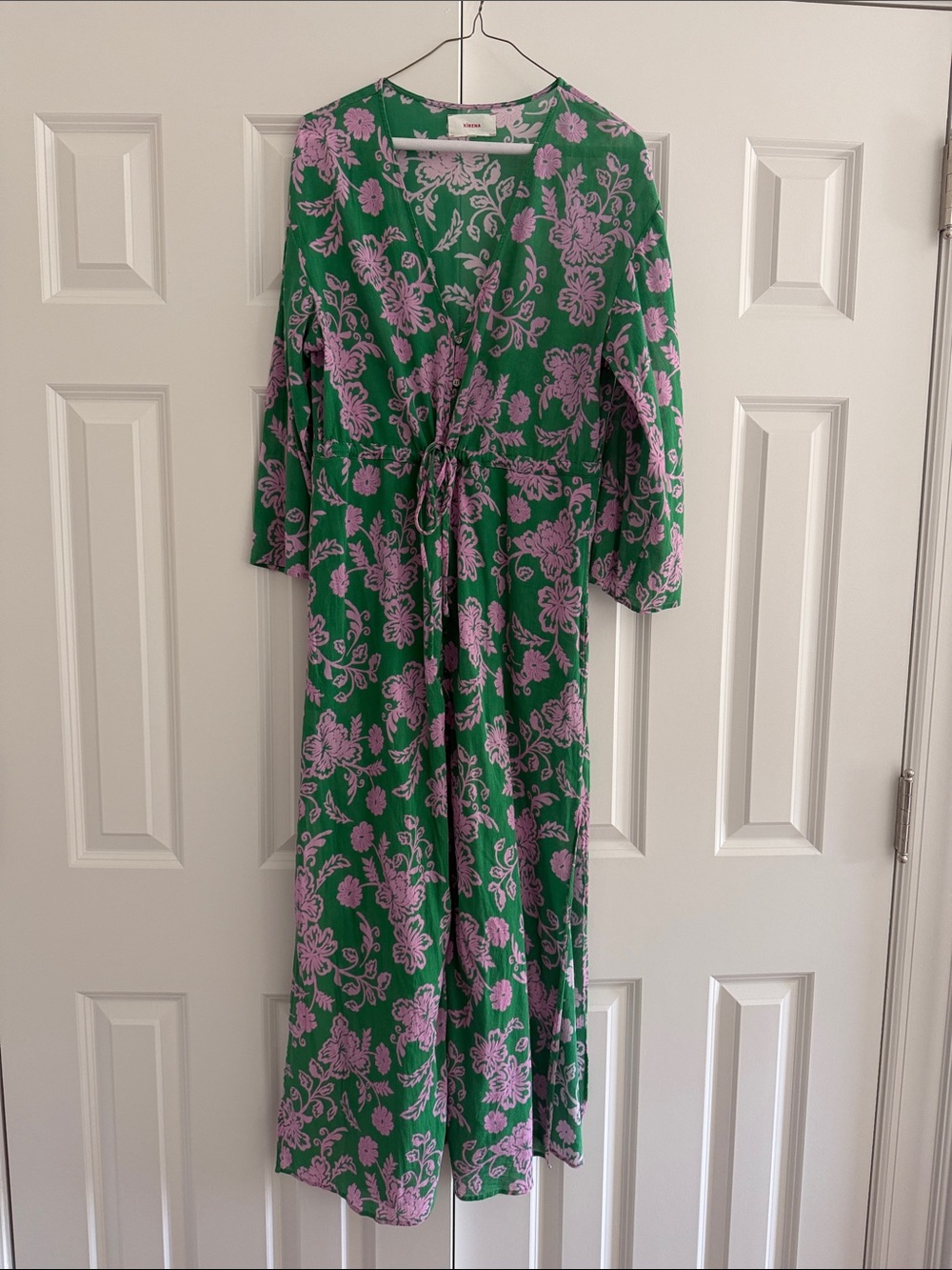 XiRENA Green Maxi Dress with Lilac Floral Motif